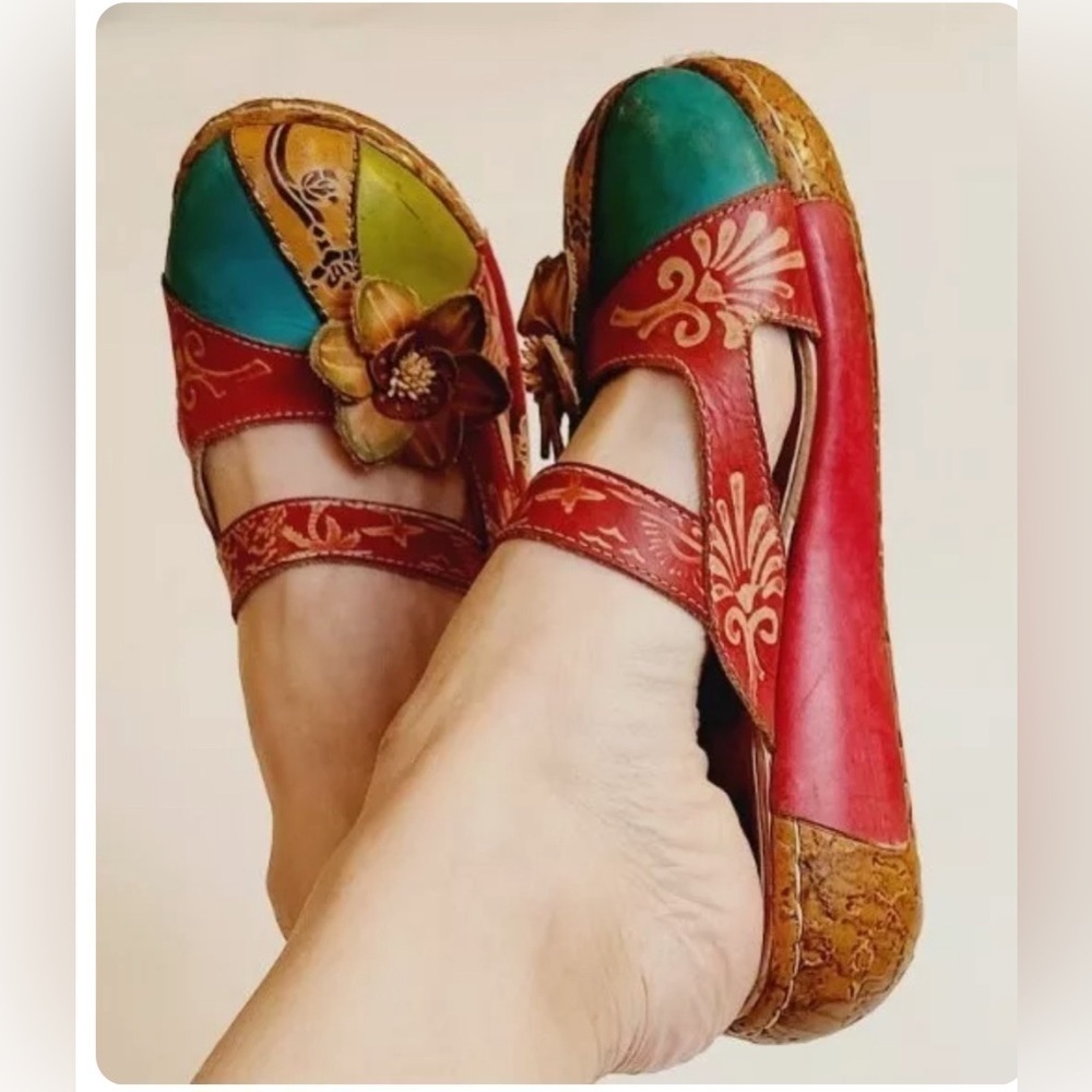Socofy Multi Color Leather Bohemian Retro Platform Folk Hippie Clogs San…